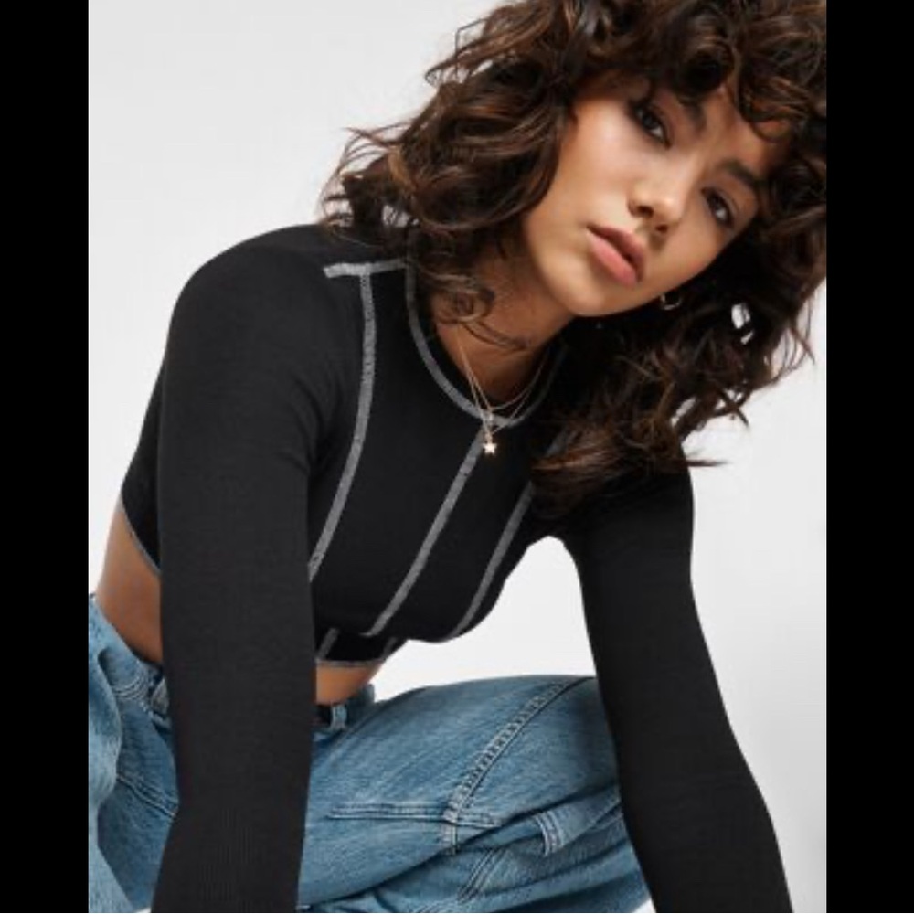 Garage Exposed Seam Fitted Long Sleeve Crop Top